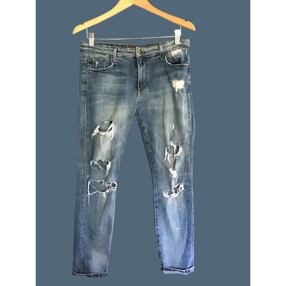 JOE'S -WOMENS 99% COTTON LIGHT WASH DISTRESS EASY CROP TAPPEREDLEG JEANS SIZE 26 - Picture 1 of 6